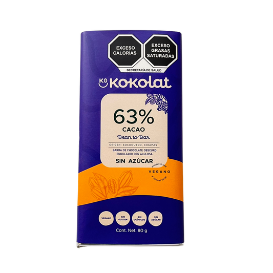 Barra de Chocolate 63% Cacao Sin Azúcar