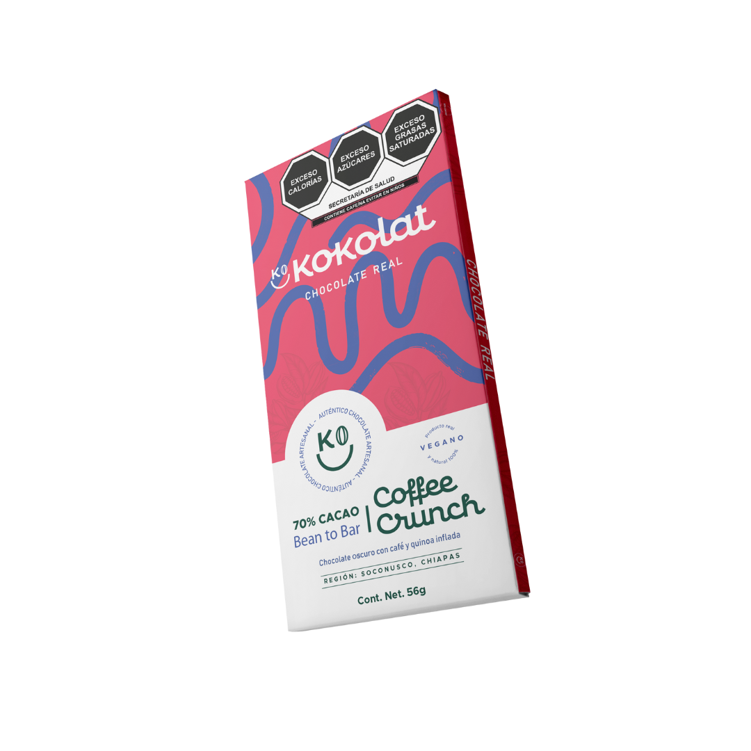 Chocolate 70% Cacao con café, vegano, cacao mexicano