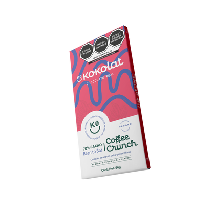 Chocolate 70% Cacao con café, vegano, cacao mexicano
