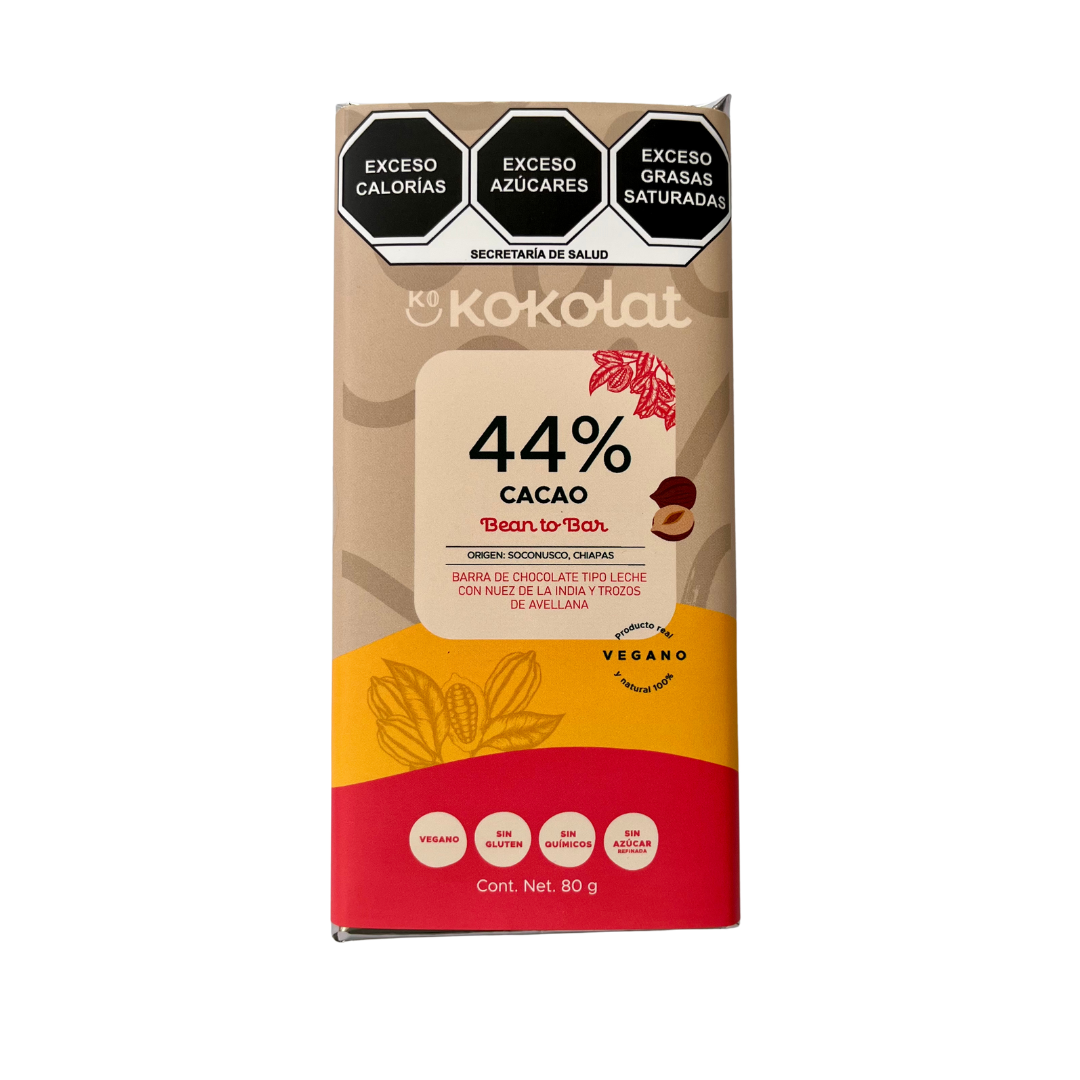 Barra de Chocolate Vegano 44% tipo leche con Avellana