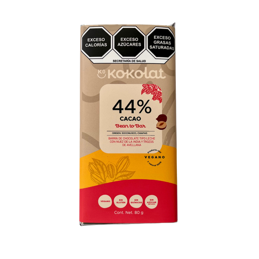 Barra de Chocolate Vegano 44% tipo leche con Avellana